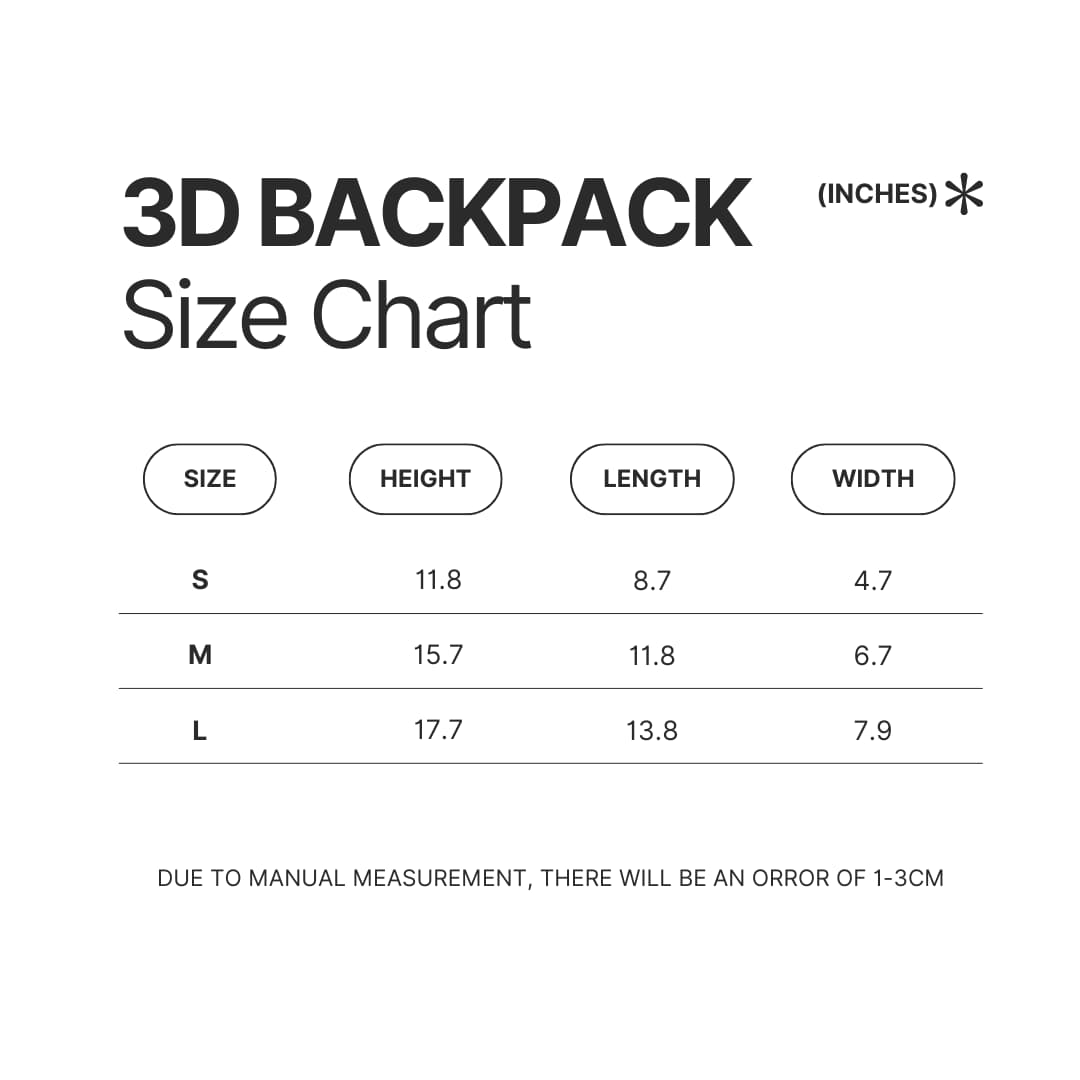 3D Backpack Size Chart - Tokyo Ghoul Merch